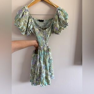 Hazel Boutique Floral Puff Sleeve Mini Dress Cottagecore Smocked Waist